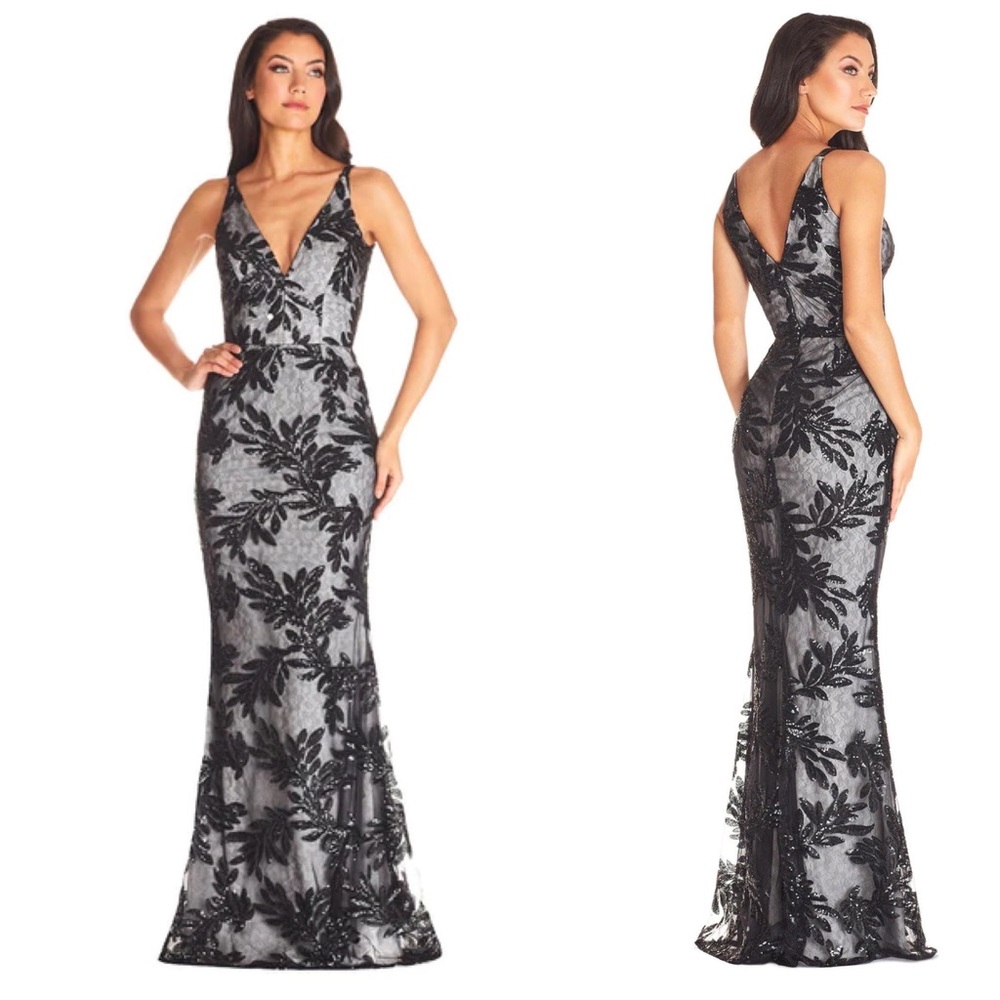 Dress The Population Sharon Gown - Black & White Sequin